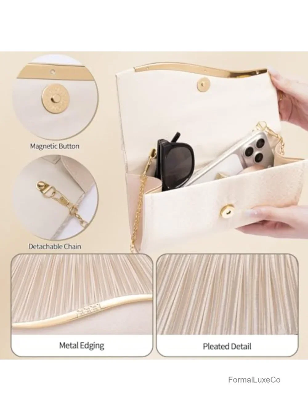 Exquisite Pleated Clutch Evening Bag Crossbody Handbag